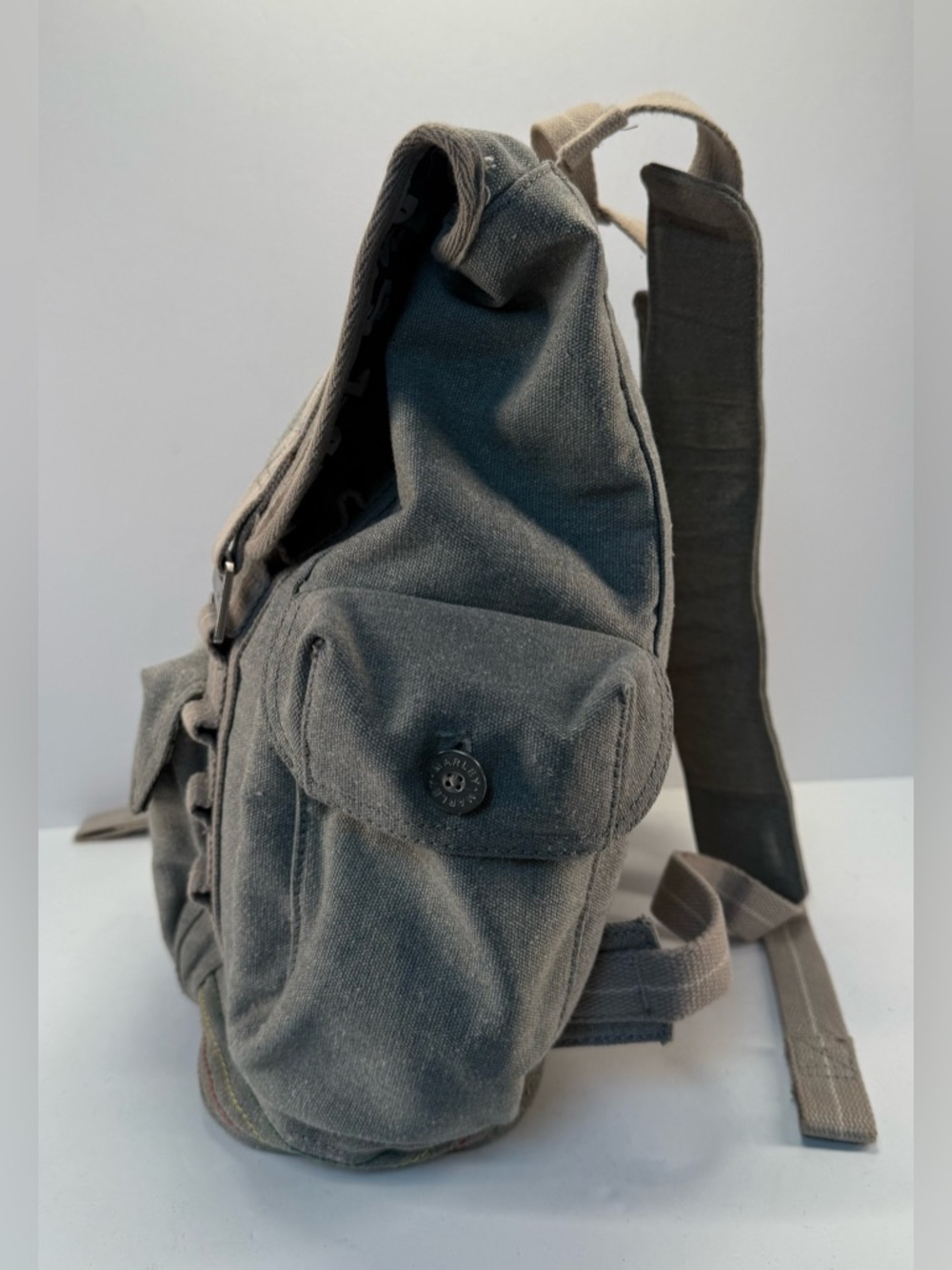 House of Marley lively up gray hemp Roll-Top Backpack with Tan Straps - Picture 5 of 16
